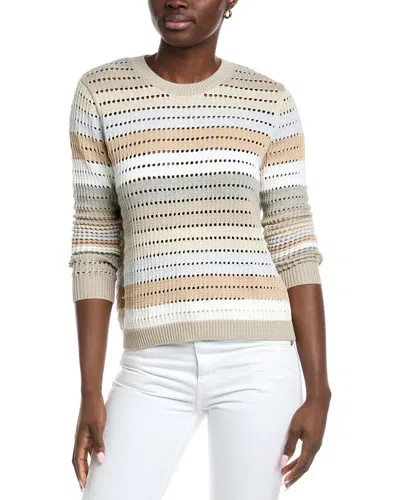 Autumn Cashmere Cotton By  Rainbow Pointelle Stripe Sweater In Neutral