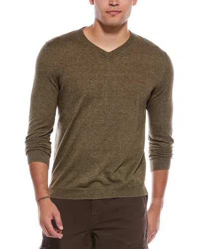 Autumn Cashmere Coverstitch V-neck Sweater In Green