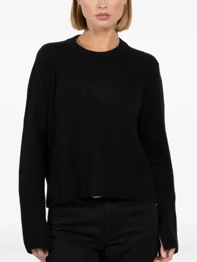 Autumn Cashmere Crew Neck Slit Cuff Sweater In Black
