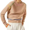 Autumn Cashmere Crew With Multi Color Seams Top In Cappuccino Brights In Multi