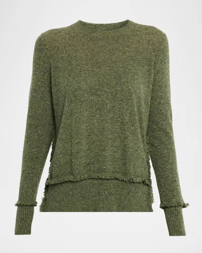 Autumn Cashmere Crewneck Fringe-trim Cashmere Sweater In Green