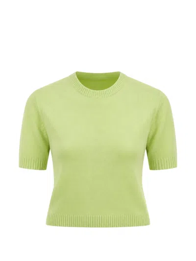 Autumn Cashmere Crew-neck Short-sleeve Sweater In Green
