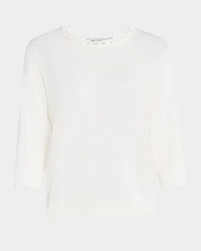 Autumn Cashmere Crochet-trim Cotton Crewneck Sweater In Bleach White