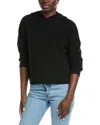Autumn Cashmere Cropped Pointelle Yoke Cashmere Hoodie In Black