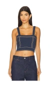 Autumn Cashmere Cropped Top Stitch Tank Top In Blue