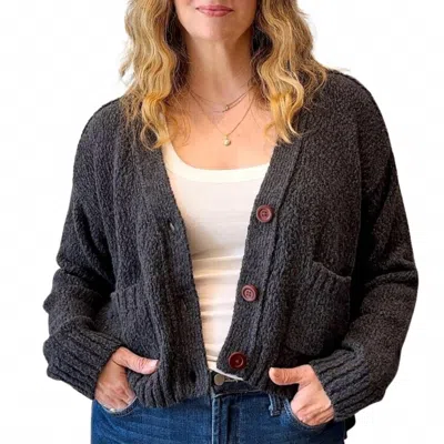 Autumn Cashmere Cropped V Neck Cardigan W/ Pockets In Charcoal In Gray
