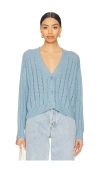 Autumn Cashmere Cropped V Neck Cardigan With Pointelle Ladder Stitch In 水洗蓝