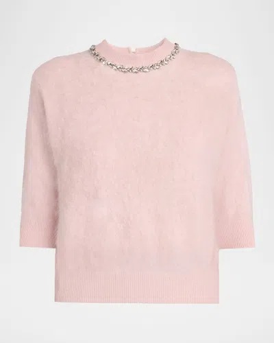 Autumn Cashmere Crystal-trim Brushed Cashmere Sweater In Pink