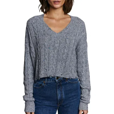 Autumn Cashmere Distressed Cropped Cable V Sweater In Static In Multi