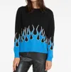 Autumn Cashmere Distressed Flame Crew Top In Maritime/black In Multi