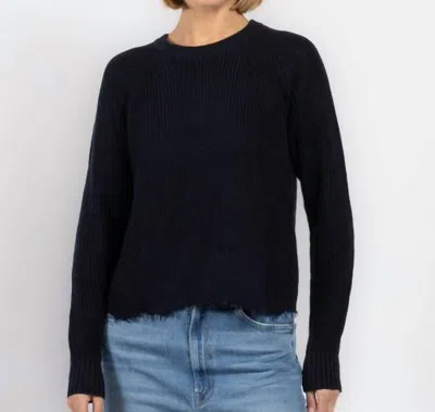 Autumn Cashmere Distressed Scallop Shaker Sweater In Navy Blue In Black