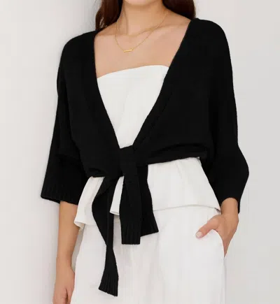 Autumn Cashmere Dolman Tie Front Sweater Top In Black
