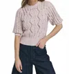 Autumn Cashmere Elbow Mesh Sleeve Cable Crew Sweater In Ballet Slipper In Gray