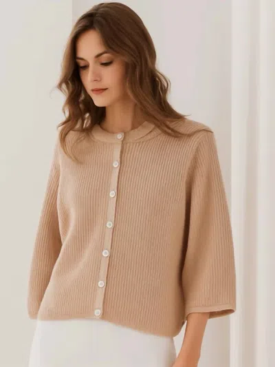 Autumn Cashmere Elbow Sleeve Shaker Cardigan In Latte In Neutral