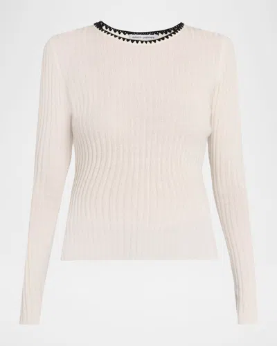 Autumn Cashmere Embroidered Rib Knit Cashmere Sweater In Neutral
