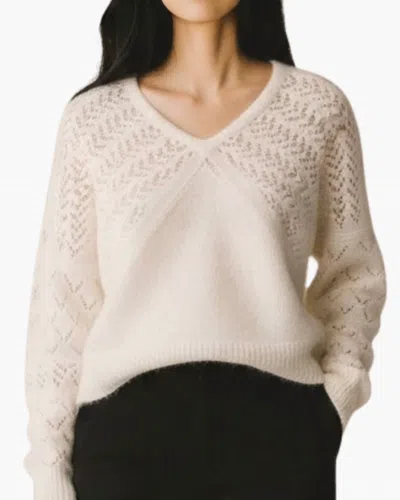 Autumn Cashmere Fancy Pointelle Stitchery Dolman V Neck Sweater In Ivory In Neutral