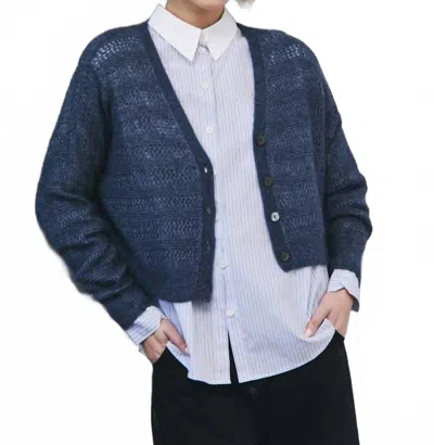 Autumn Cashmere Fancy Stitch V-neck Cardigan In Denim In Blue