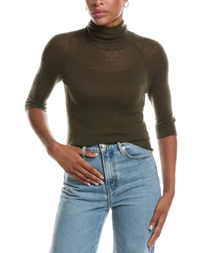 Autumn Cashmere Fitted Sheer Elbow Sleeve Turtleneck Cashmere Sweater In Yellow