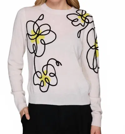 Autumn Cashmere Floral Applique Crew Neck Sweater In Chalk Combo In Multi