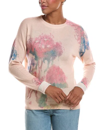 Autumn Cashmere Floral Print Relax Crewneck Cashmere Sweater In Pink