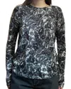 Autumn Cashmere Floral Sheer Distressed Crew In Black In Black