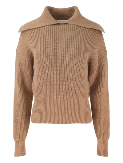 Autumn Cashmere Folded-collar Ribbed Sweater In Brown