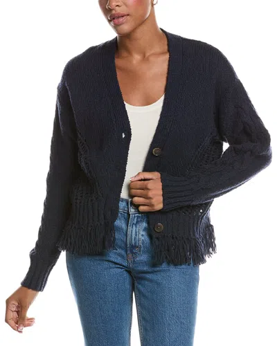 Autumn Cashmere Fringe Mixed Stitch Open Cardigan In Yellow