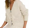 Autumn Cashmere Fringe Mixed Stitch Open Cardigan In Sand In Multi