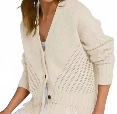 Autumn Cashmere Fringe Mixed Stitch Open Cardigan In Sand In Multi