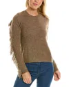 AUTUMN CASHMERE FRINGED CREW SWEATER IN BROWNIE