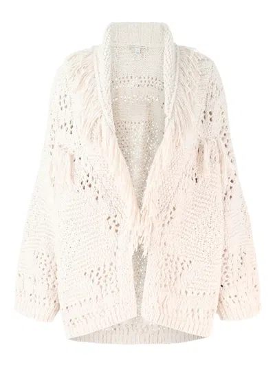 Autumn Cashmere Fringed Shawl-collar Cardigan In Neutral
