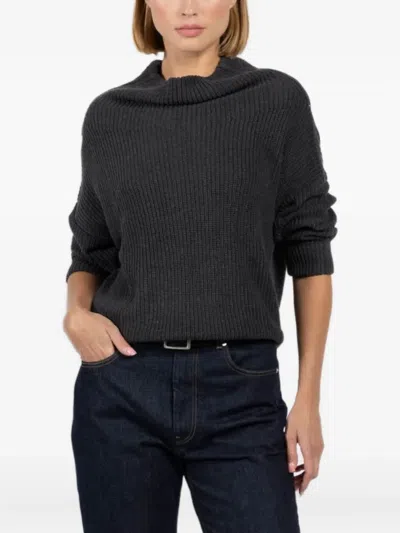 Autumn Cashmere Funnel-neck Ribbed Sweater In Black