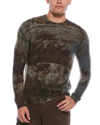 Autumn Cashmere Grunge Print Cashmere Crewneck Sweater In Green