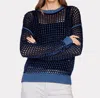 Autumn Cashmere Inked Chunky Mesh Crew Sweater In Navy Blue Combo In Blue