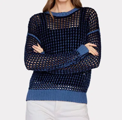 Autumn Cashmere Inked Chunky Mesh Crew Sweater In Navy Blue Combo