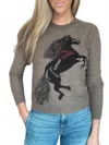 Autumn Cashmere Intarsia Horse Crew Top In Brownie Combo In Green