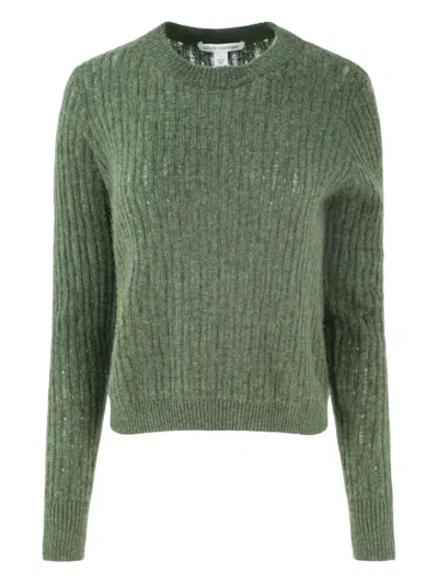 Autumn Cashmere Ladder-stitch Crew-neck Sweater In Green