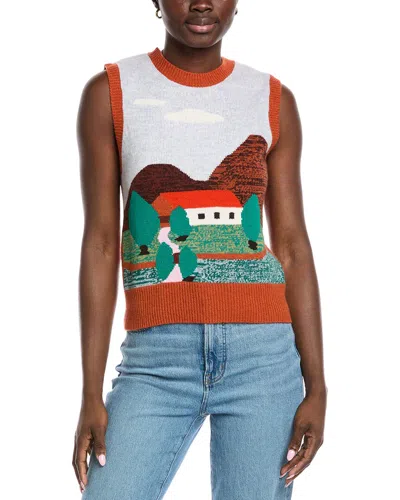 Autumn Cashmere Landscape Intarsia Cashmere Vest In Orange