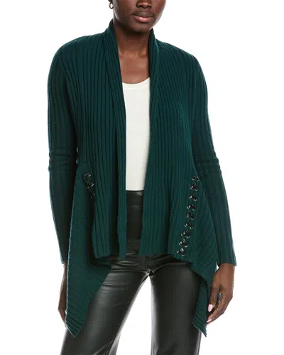 Autumn Cashmere Leather-trim Cashmere & Wool-blend Cardigan In Green