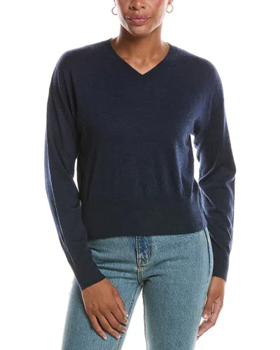 Autumn Cashmere Long Sleeve High V-neck Cashmere Sweater In Blue