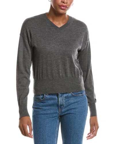 Autumn Cashmere Long Sleeve High V-neck Cashmere Sweater In Gray