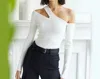 Autumn Cashmere Long Sleeve Slash One Shoulder In Cream In White