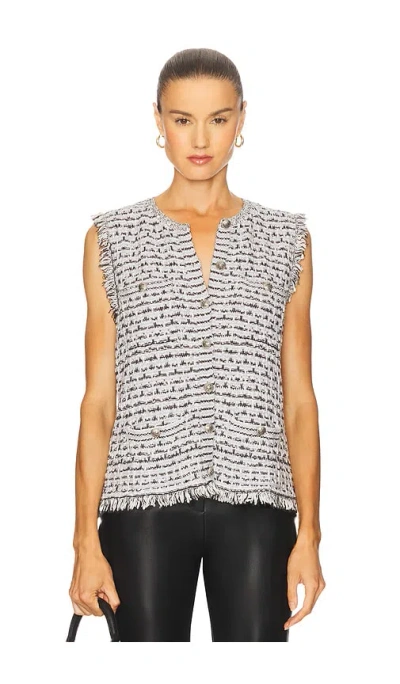 Autumn Cashmere Long Tweed Vest With Fringe In Gray