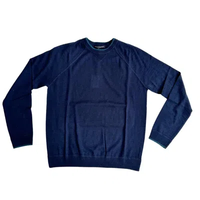 Autumn Cashmere Men's Raglan With Tipping Sweater In Peacoat Malachite In Blue