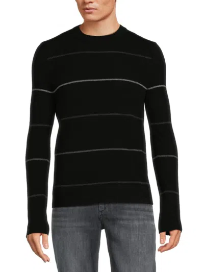 Autumn Cashmere Men's Striped Crewneck Sweater In Black