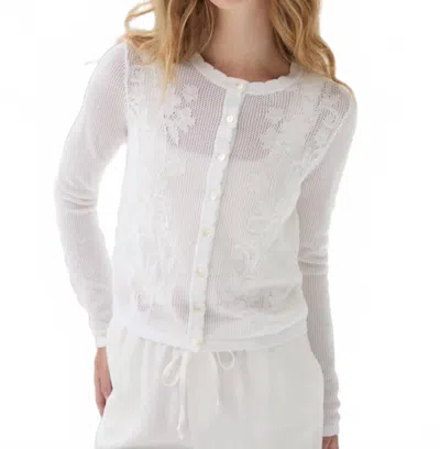 Autumn Cashmere Mesh Cardigan With Floral Motif In White
