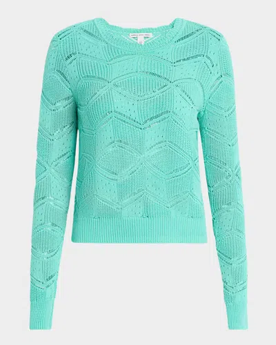 Autumn Cashmere Mixed Stitch Cotton Crewneck Sweater In Agave