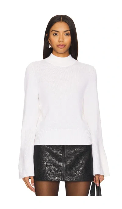 Autumn Cashmere Mock Neck Trumpet Sleeve With High Rib In White