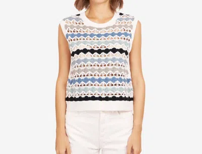 Autumn Cashmere Multi Pointelle Cropped Tabard With Inserts Sweater In Blues Combo