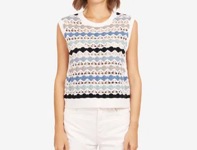 Autumn Cashmere Multi Pointelle Cropped Tabard With Inserts Sweater In Blues Combo In White